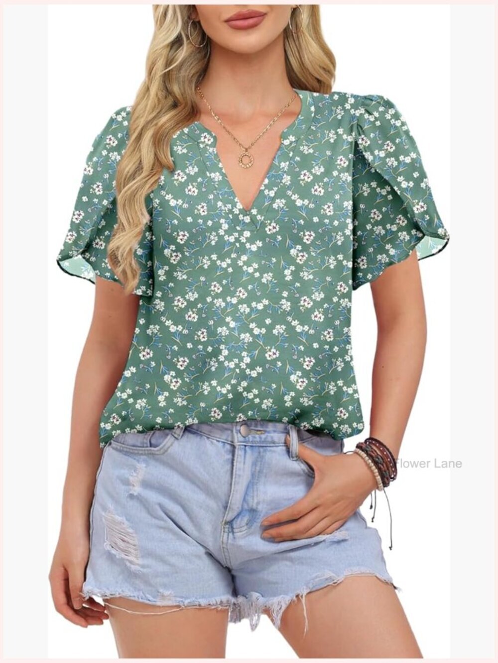 Sheer Flutter Sleeve Blouse V-Neck Peasant Top Tunic Work Office